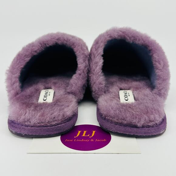 Coach Women's Zennie Signature Shearling Sheep Fur Slippers CM676 Purple Size 6 - Picture 6 of 12